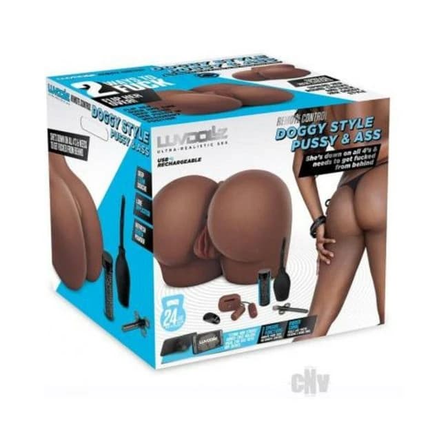 Luvdolz Remote Control Rechargeable Doggy Style Pussy & Ass w/ Douche - Mocha, image 1