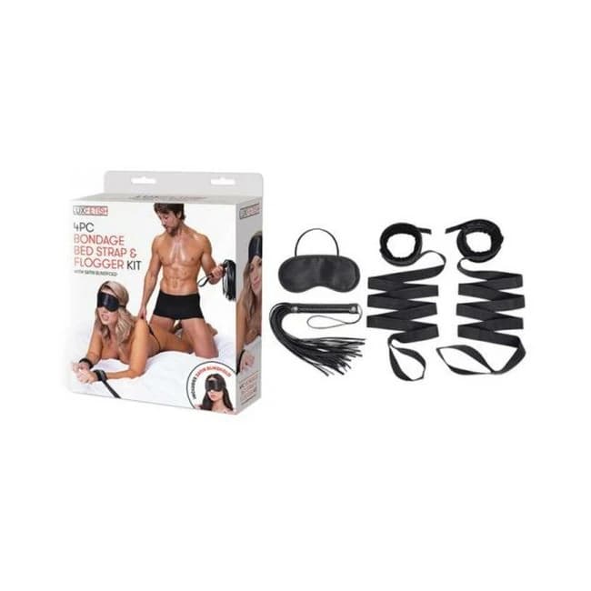 Lux Fetish Bondage Bed Strap and Flogger 4-Piece Kit, image 1
