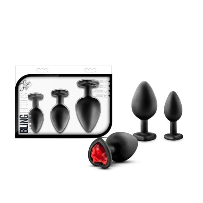 Luxe Bling Plugs Training Kit Black W/red Gems - Image 1 Luxe Bling Plugs Training Kit Black W/red Gems - Image 1
