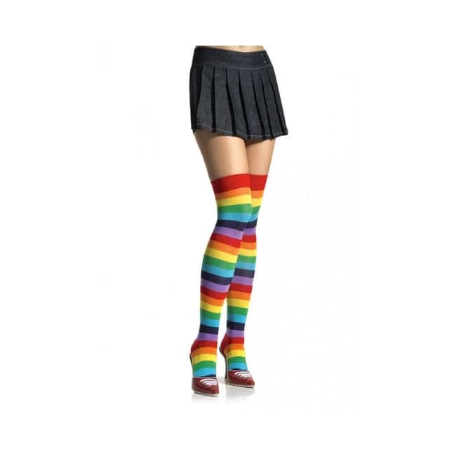 Lycra Acrylic Rainbow Thigh High Stockings O/S, image 1