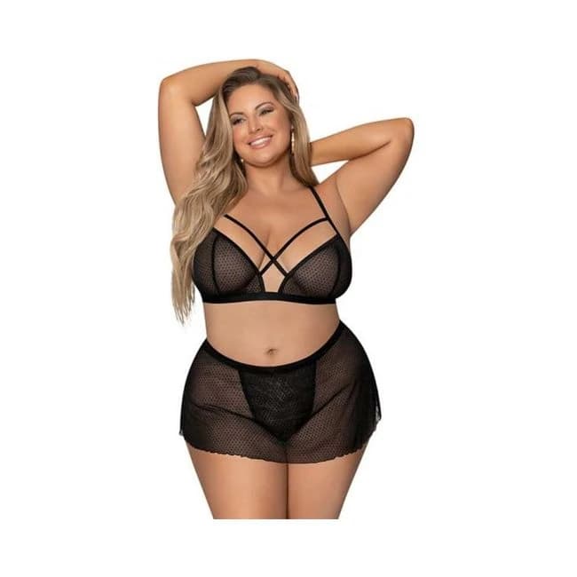 Magic Silk Girl Next Door Bralette W Skirt Black Queen Size, image 1