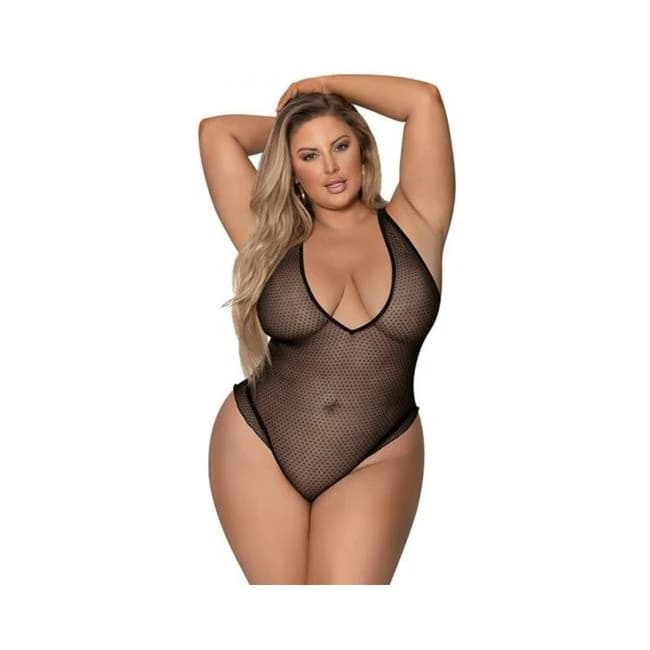 Magic Silk Girl Next Door Plunge Teddy Black Queen Size, image 1