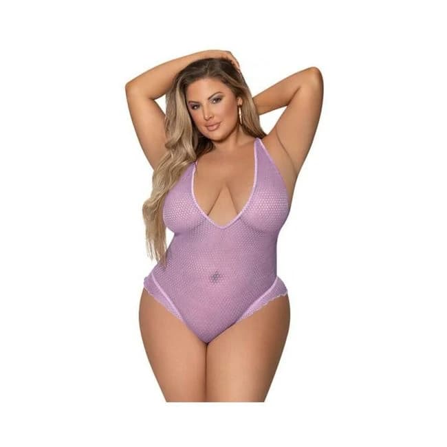 Magic Silk Girl Next Door Plunge Teddy Lilac Queen Size, image 1