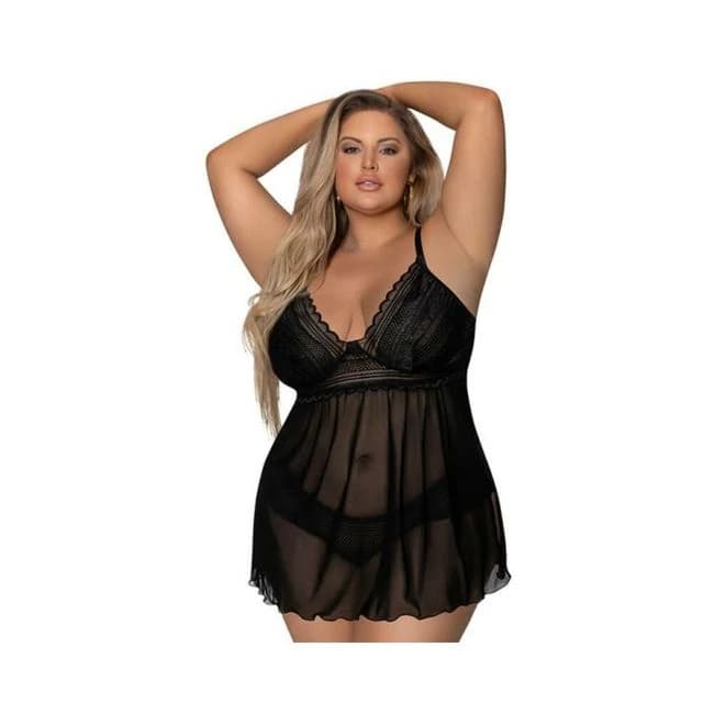 Magic Silk Modern Romance Baby Doll & Thong Black Queen Size, image 1