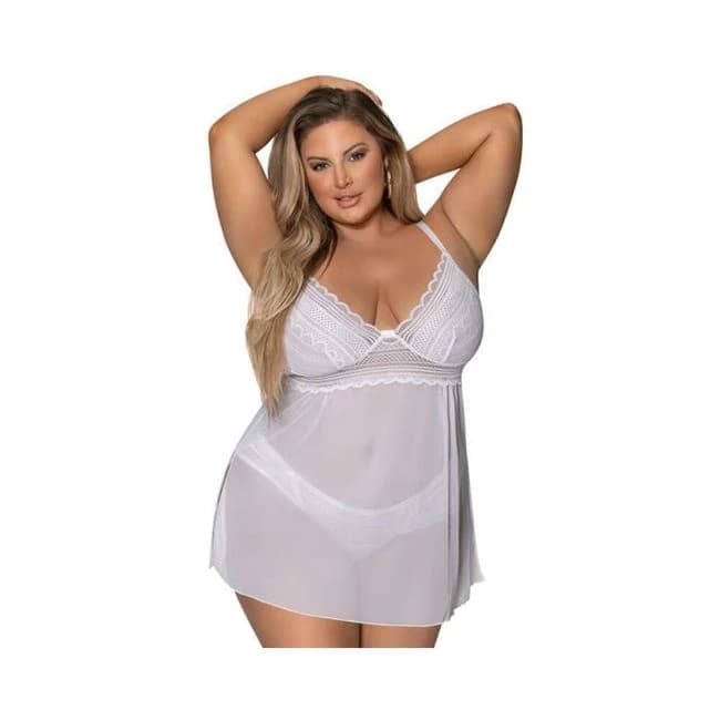 Magic Silk Modern Romance Baby Doll & Thongng White Queen Size, image 1