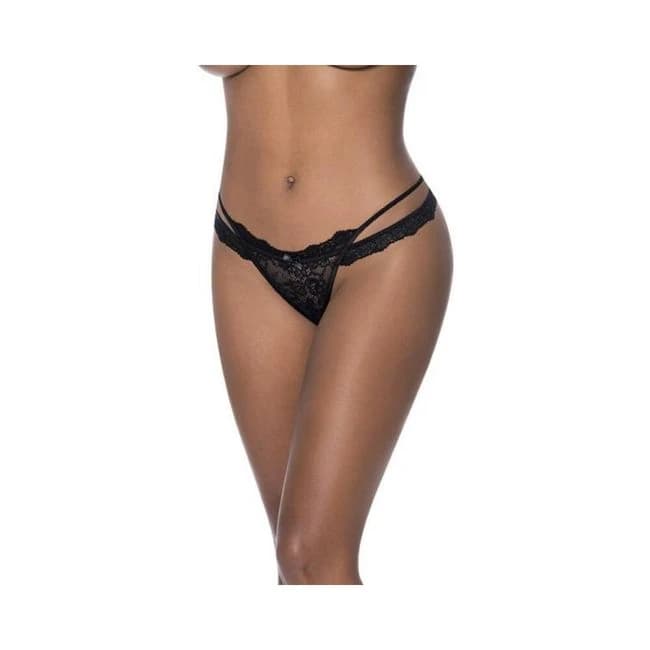 Magic Silk Ooh La Lace Cross Strap Split Crotch Tanga Black S/m - Image 1