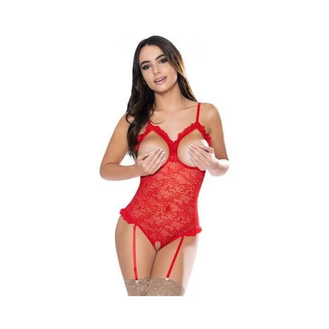 Magic Silk Ooh La Lace Cupless & Crotchless Teddy Red, image 1