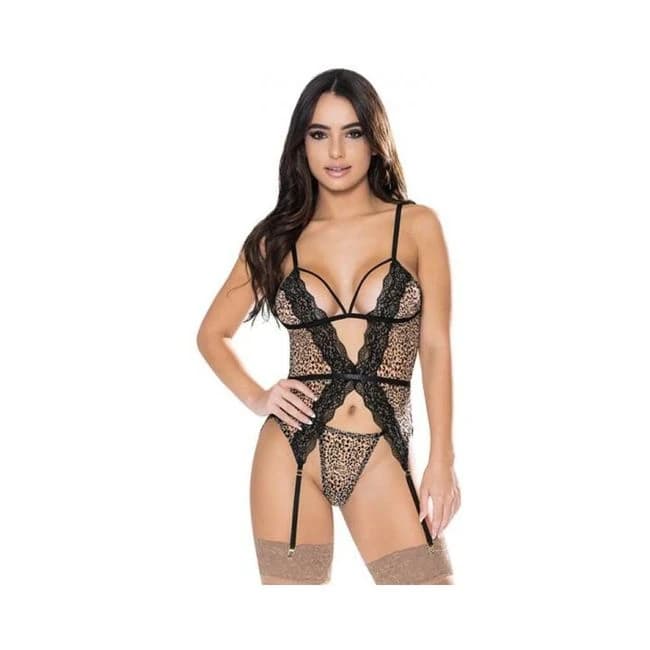 Magic Silk Purrrfect Basque & Thong Set Leopard, image 1