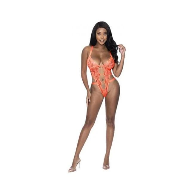 Magic Silk Rude Awakening Strappy Teddy Neon Orange Queen Size, image 1