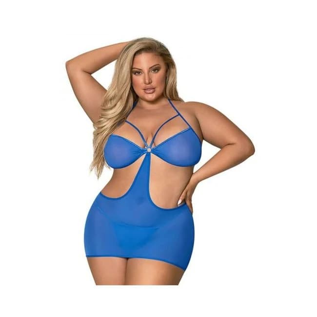 Magic Silk Sassy Cutout Dress & G-String Set Cobalt, image 1