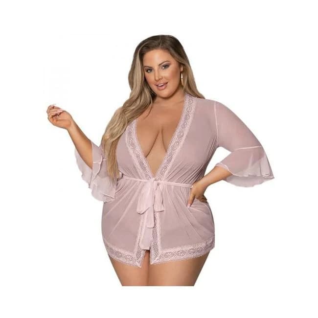 Magic Silk Seabreeze Robe W Lace Trim Blush Queen Size, image 1