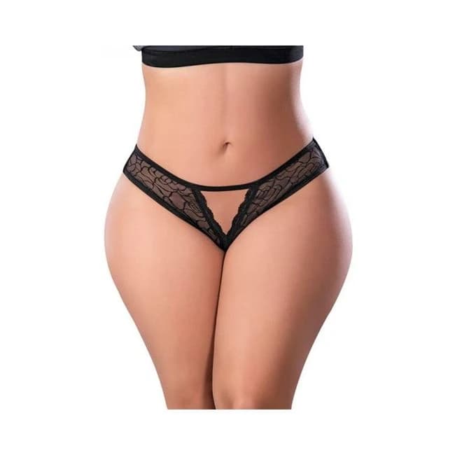 Magic Silk Soft Petals Crotchless Panty Black Queen Size, image 1
