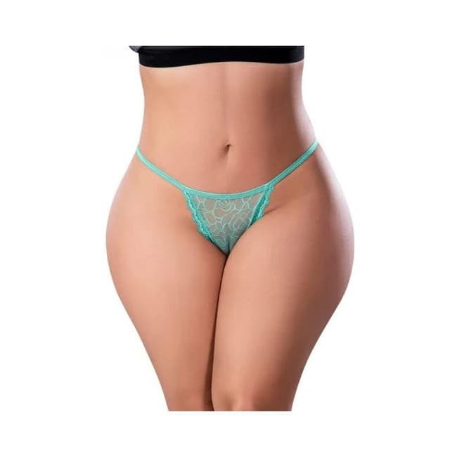 Magic Silk Soft Petals Lace Thong Aqua Queen Size, image 1