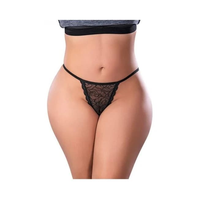 Magic Silk Soft Petals Lace Thong Black Queen Size, image 1
