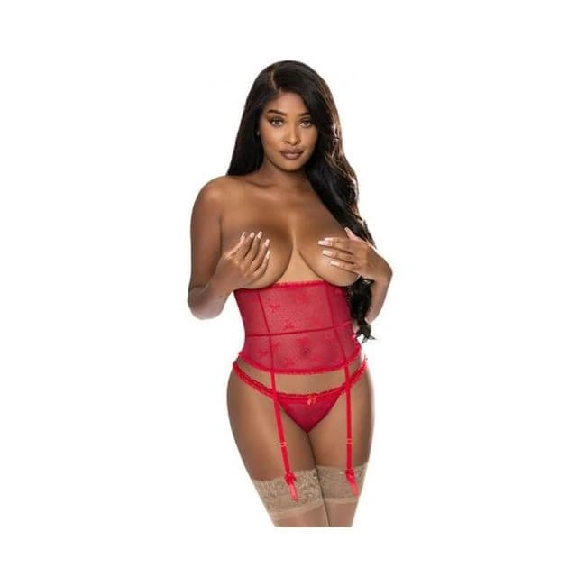 Magic Silk with Love Gartered Waist Cincher & Tanga Panty Red S/M, image 1