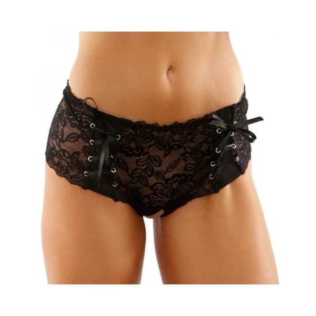 Magnolia Crotchless Lace Boyshort with Lace-up Panel Details, image 1