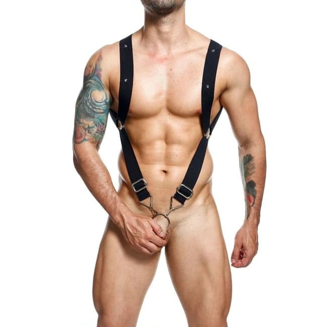 Male Basics Dngeon Straight Back Harness Black O/s - Image 1 Male Basics Dngeon Straight Back Harness Black O/s - Image 1