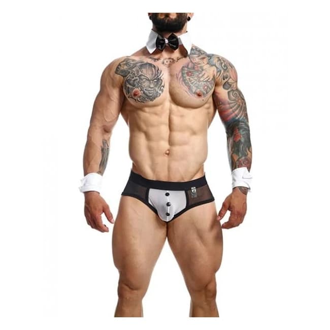 Male Basics Mob Maitre D Brief, Bow & French Cuffs Black/white Md, image 1
