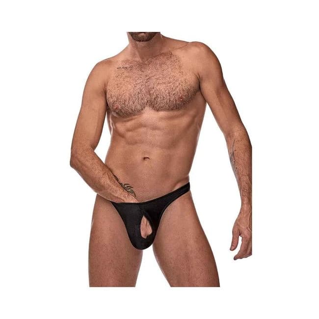 Male Power Nylon Lycra Pull Tab Thong Black Os, image 1