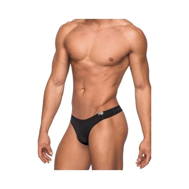Male Power Seamless Sleek Sleek Thong w/ Sheer Pouch Black Lx, image 1