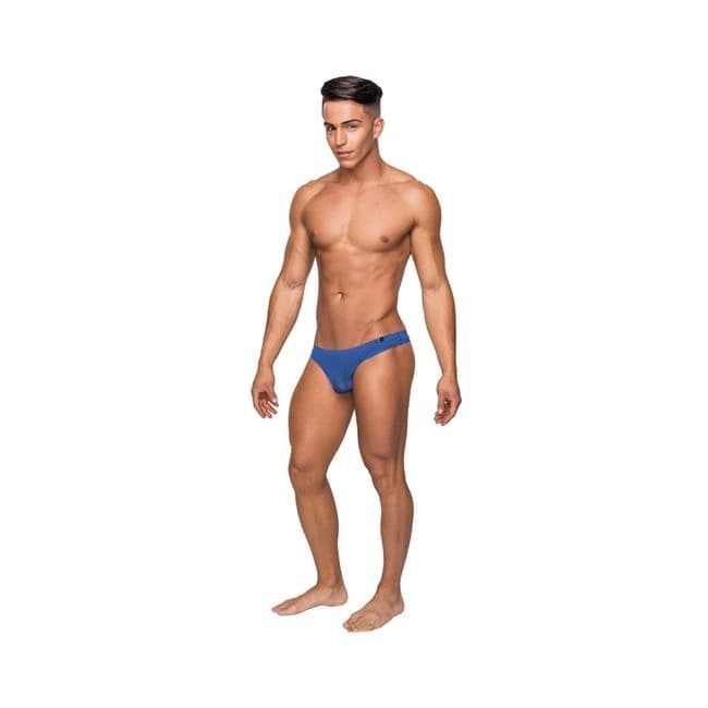Male Power Seamless Sleek Thong Blue Sheer Pouch Sm, image 1