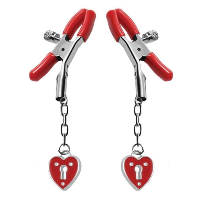 MASTER SERIES CHARMED HEART PADLOCK NIPPLE CLAMPS - Image 1 MASTER SERIES CHARMED HEART PADLOCK NIPPLE CLAMPS - Image 1