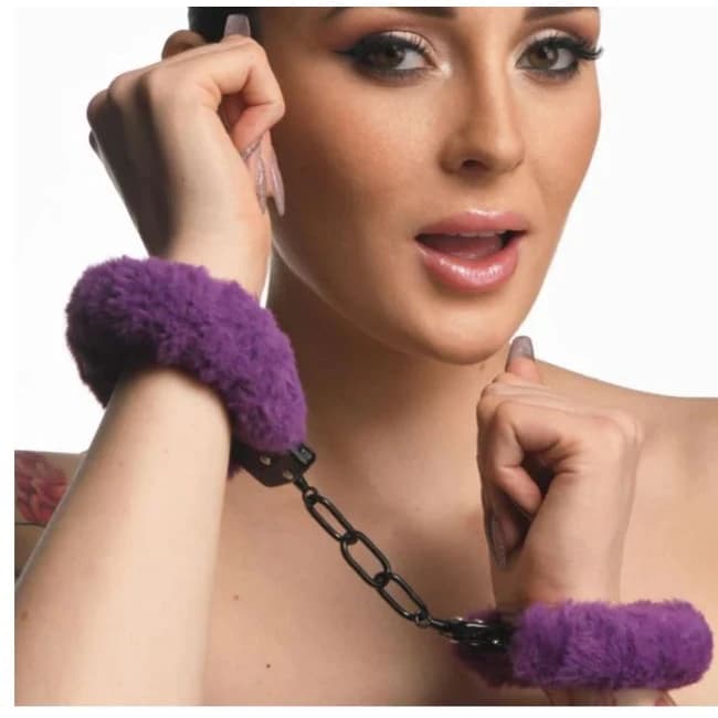 Master Series Cuffed in Fur Furry Handcuffs Purple, image 1