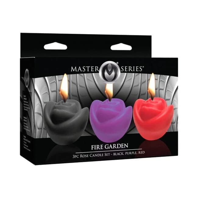 Master Series Fire Garden 3-Piece Rose Candle Set Black/purple/red, image 1