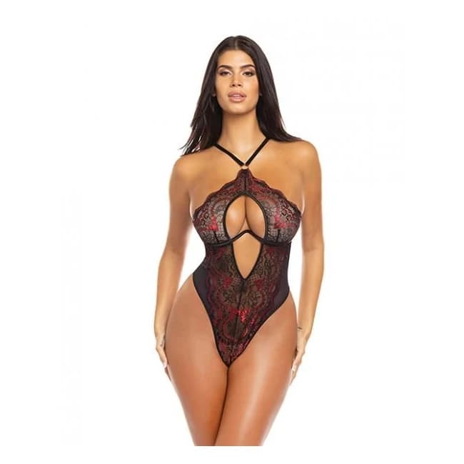 Maxi Unlined Monowire Galloon Lace Teddy W/o-Ring Detail Black/red, image 1