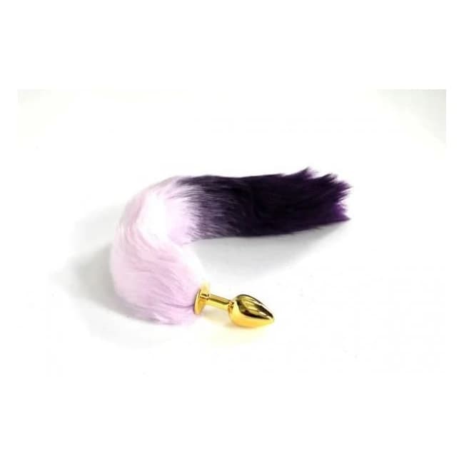 Metal Silver Tone Plug Medium 2 Tone Faux Fur Fox Purple/ Dusty Violet, image 1