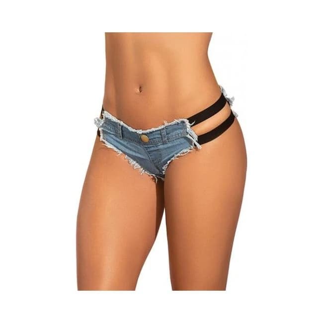 Micro Mini Shorts w/ Black Stripes Light Chambray Md, image 1