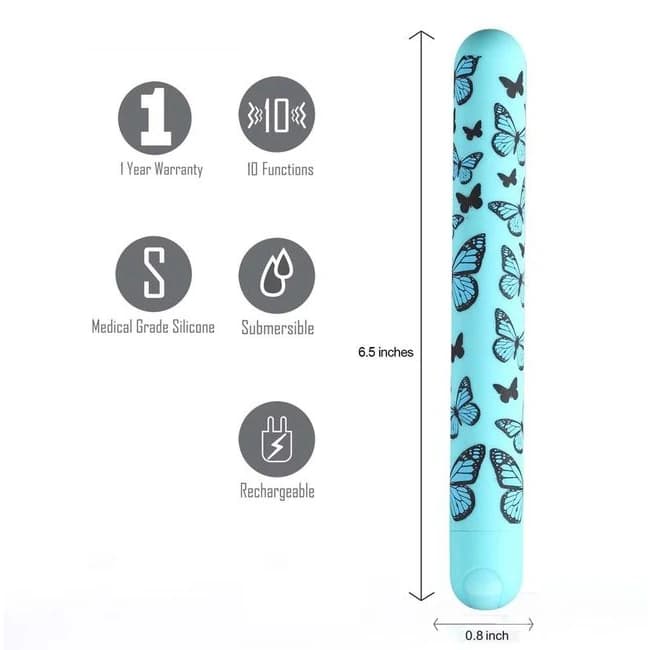 Monarch Butterfly Pattern Long Rechargeable Bullet - Image 1 Monarch Butterfly Pattern Long Rechargeable Bullet - Image 1