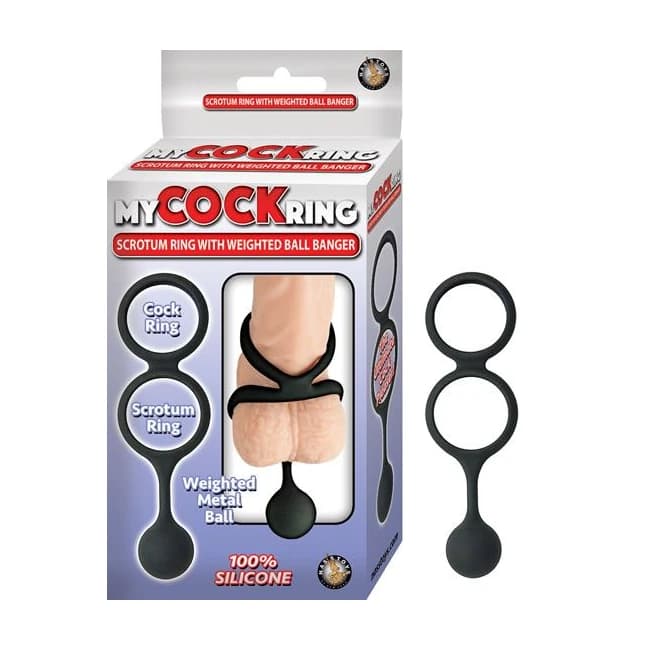 My Cockring Vibrating Scrotum W Weighted Ball Banger Black, image 1