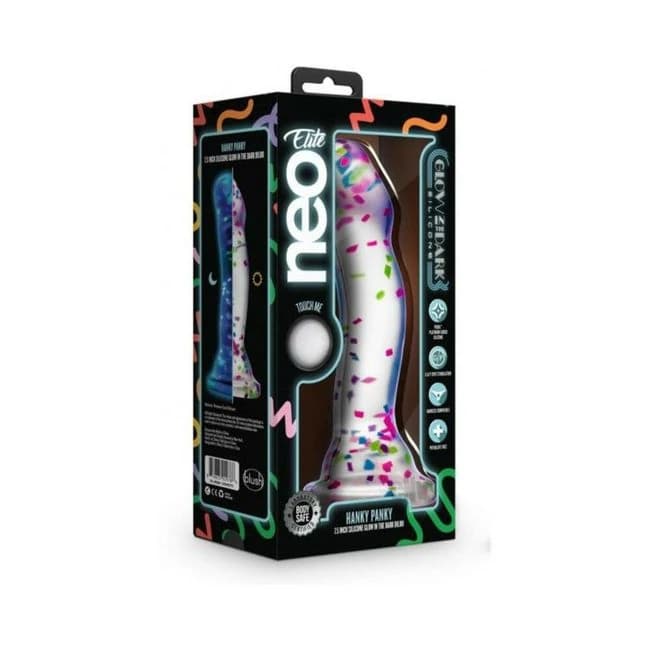 Neo Elite Hanky Panky 7.5 In. Glow-in-the-Dark Silicone Confetti Dildo, image 1
