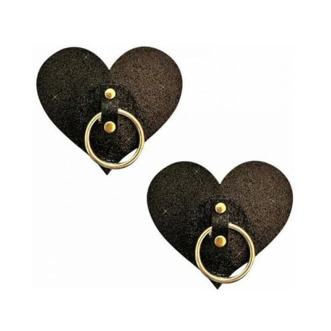 Neva Nude After Midnight Black Glitter Gold Hoop I Heart U Nipple Cover Pasties, image 1