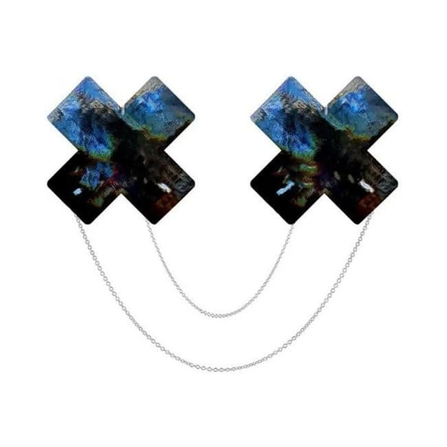 Neva Nude Midnight Sky Black Wet Holographic Vinyl Chained X Factor Nipple Cover Pasties, image 1