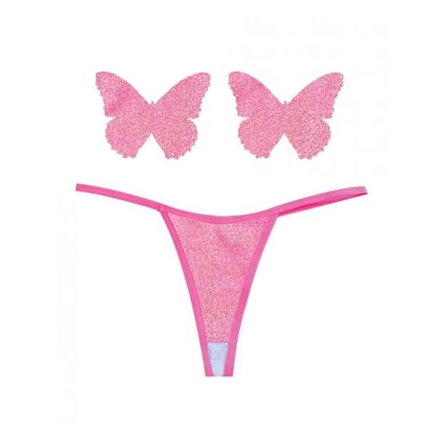 Neva Nude Naughty Knix Bella Rosa Shimmer G-String & Pasties - Soft Pink O/S, image 1