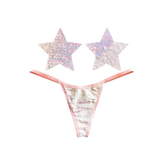 Neva Nude Naughty Knix Princess Bride Flip Sequin G-String & Pasties - Pink/white O/S, image 1
