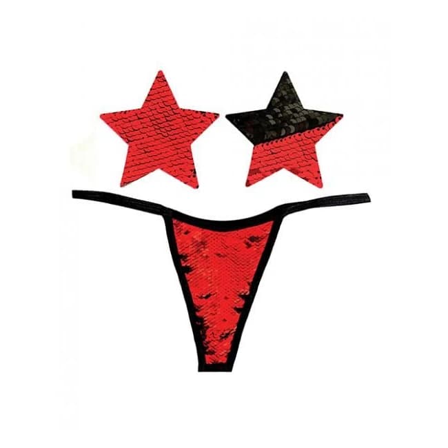 Neva Nude Naughty Knix Sookie Flip Sequin G-String & Pasties - Red/black O/S, image 1