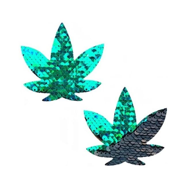 Neva Nude Pasties Pot Leaf Sequin Green to Black, image 1