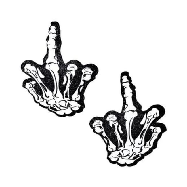 Neva Nude Pasty Skeleton Fu Hand on Black Malice Glitter, image 1