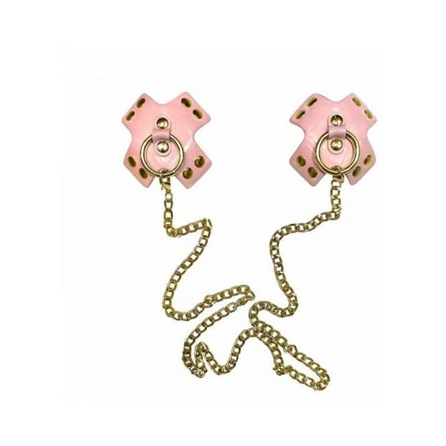 Neva Nude Pierced 'n Punked Pink Leather Gold Chain Reusable Silicone Nipplecoverpasties, image 1