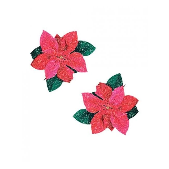 Neva Nude Poinsettia Glitter Flower Pasties - Red/green O/S, image 1