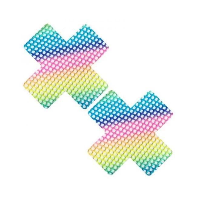 Neva Nude Rainbow Prism Pop Neon Mesh Blacklight X Nipple Pasties, image 1