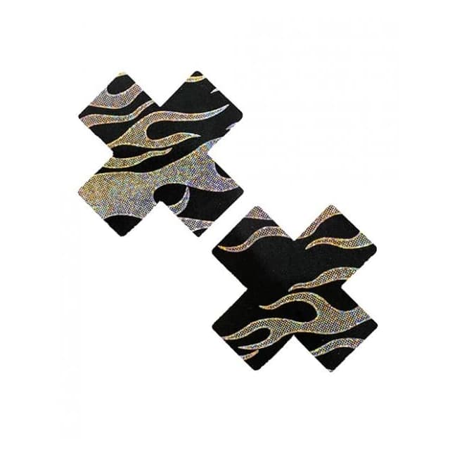 Neva Nude Robo Meltdown Holographic X Factor Pasties - Black/silver O/S, image 1