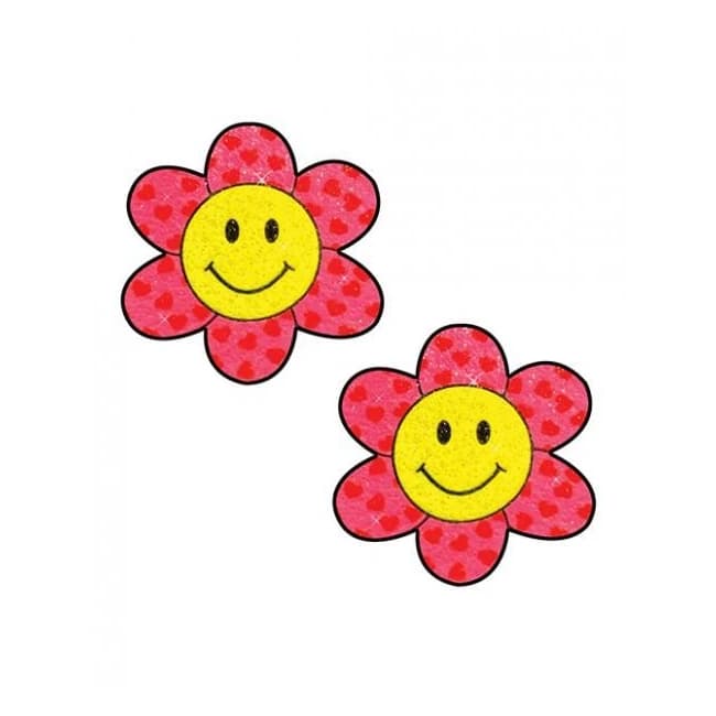 Neva Nude Smiley Flower Power Glitter Pasties - Pink/yellow O/S, image 1