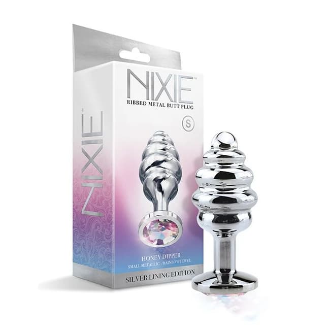 NIXIE HONEY DIPPER SMALL RIBBED STAINLESS STEEL PLUG - Image 1