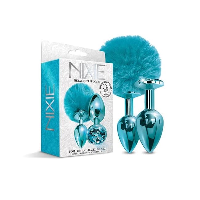 Nixie Metal Butt Plug Set Pom Pom & Jewel, image 1