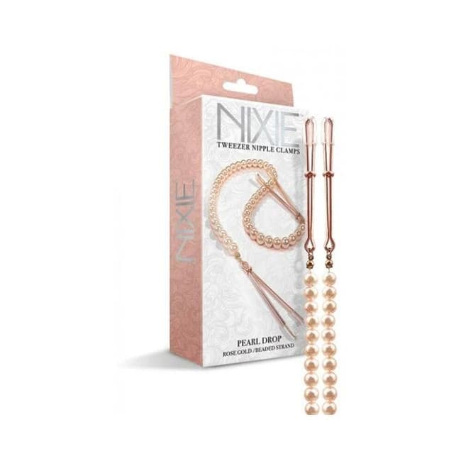 Nixie Pearl Drop Beaded Tweezer Nipple Clamps Rose Gold - Image 1