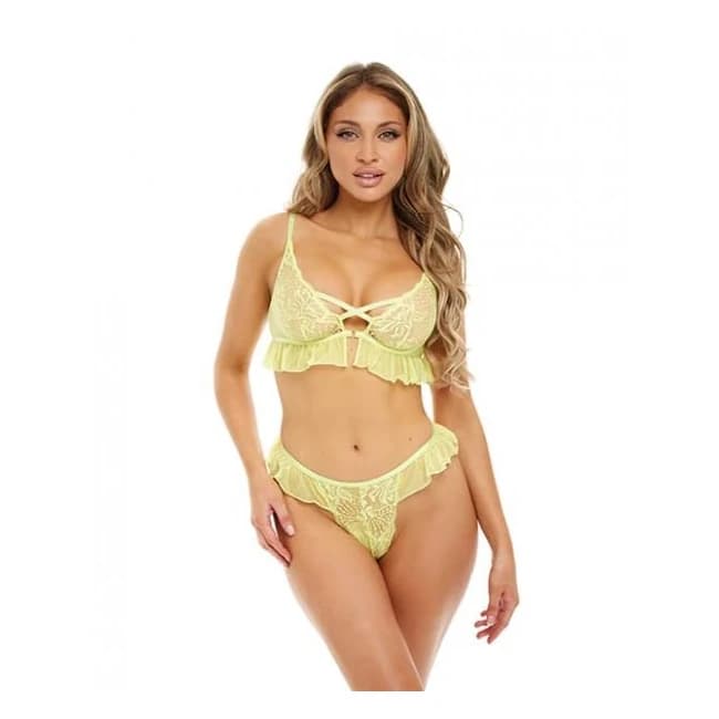 Noell Underwire Lace & Ruffle Bra w/ G-string Daiquiri, image 1